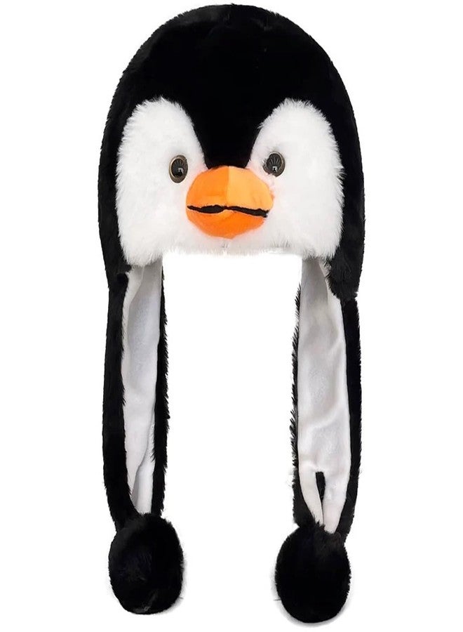 Audaisyly Funny Plush Animal Hat with Ear Flaps, Soft Fleece Hats Cute Bunny Cap for Kids Women Girls Cosplay Party Holiday Gifts (Penguin) - Image 1